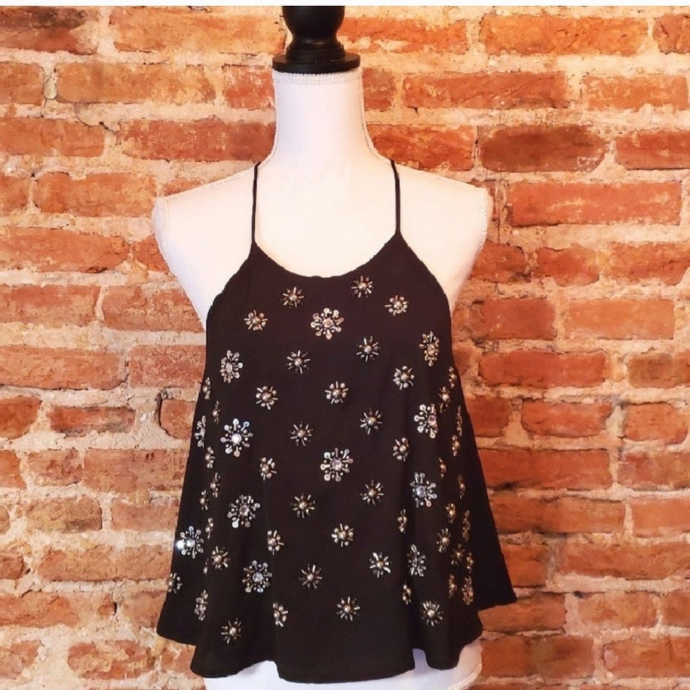J.O.A. Black Backless Embellished Camisole